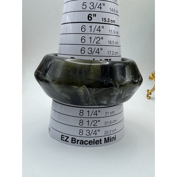 Chunky Statement Bangle Bracelet Green Olive Gray Swirl Wide Retro Acrylic 8 - Picture 4 of 6